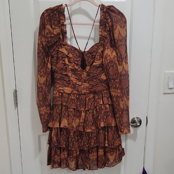 Ulla Johnson Brown and Orange Long Sleeve Dress - Picture 1 of 9
